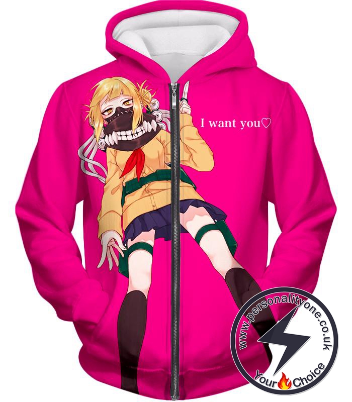 My Hero Academia Cool Villain Himiko Toga Ultimate Anime Promo Pink Zip Up Hoodie